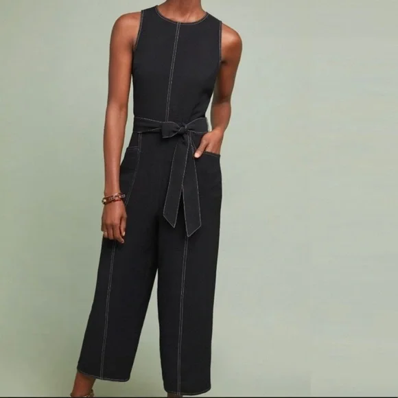 Greylin Pants Jumpsuits Black Belted Jumpsuit With White Stitching Poshmark